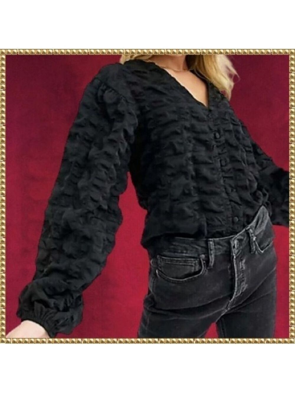 ASOS Black V Neck Long Sleeve Blouse Top Size 0